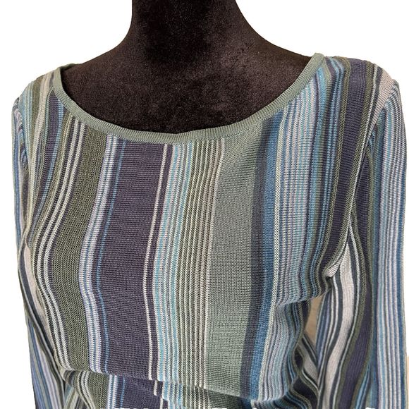 Peruvian Connection Pima Cotton Midi Dress Knit Pencil Striped Blue Green XS - Picture 3 of 10